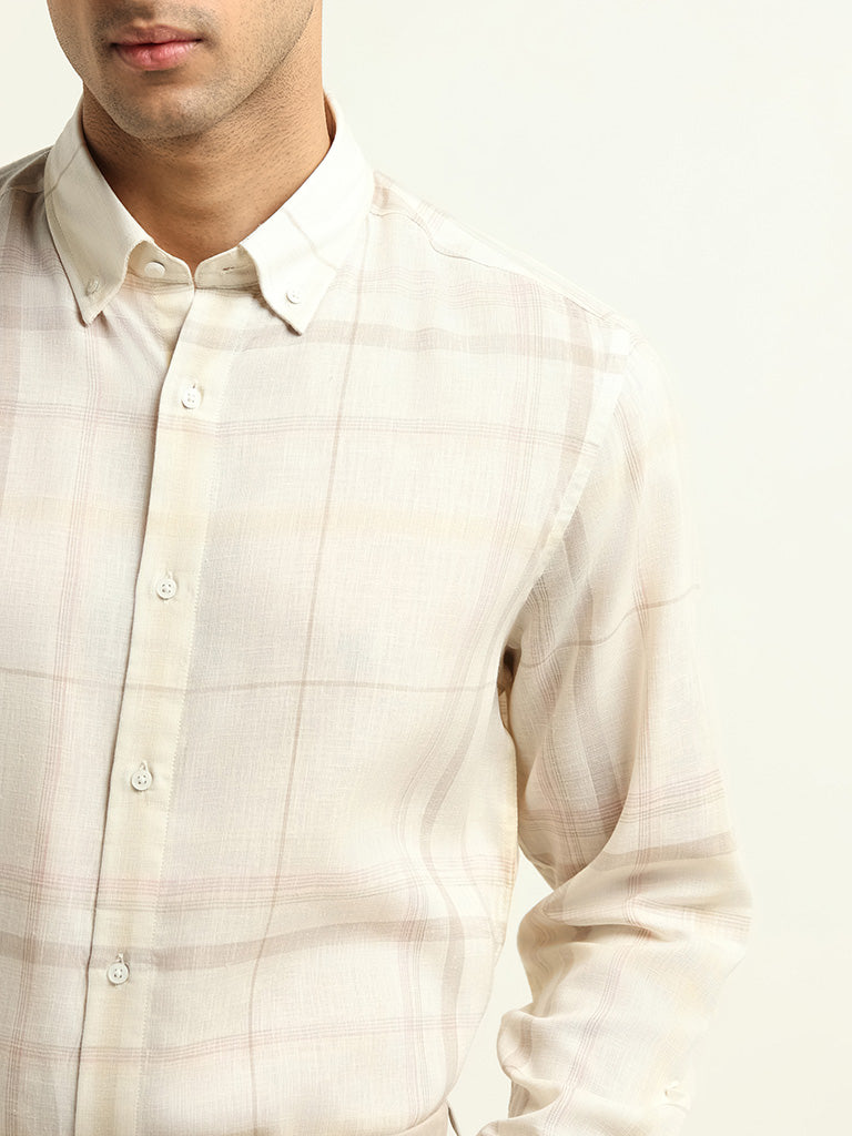 Ascot Cream Relaxed Fit Blended Linen Shirt