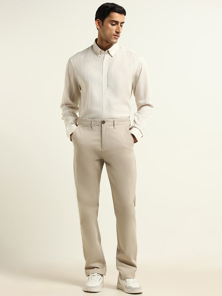 Ascot Cream Relaxed Fit Blended Linen Shirt