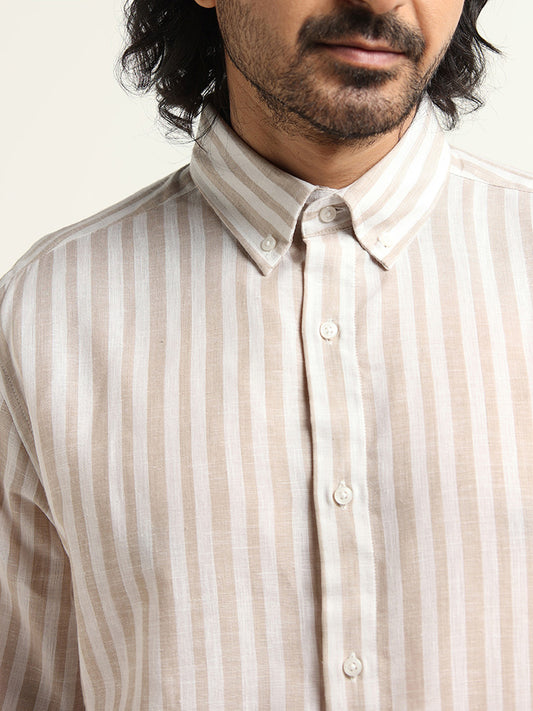 Ascot Beige Striped Relaxed Fit Shirt
