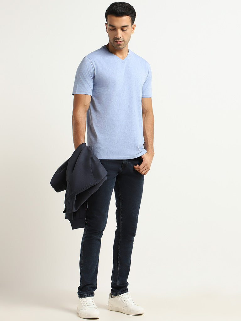 WES Casuals Blue Slim-Fit T-Shirt