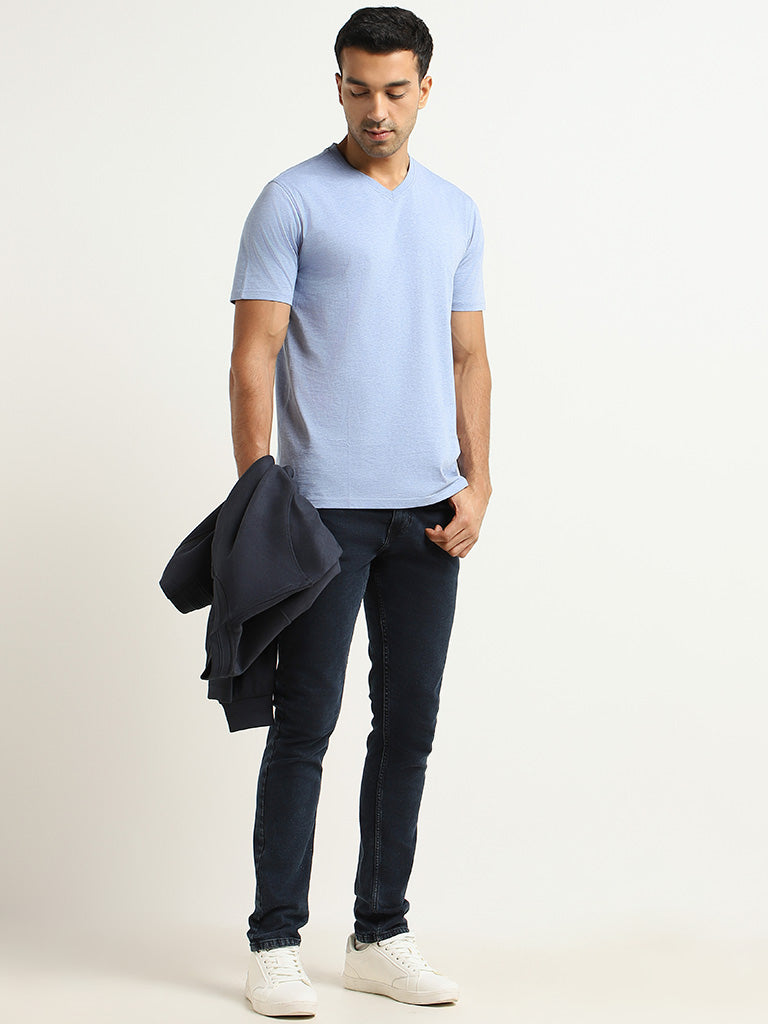 Buy WES Casuals Blue Cotton Slim-Fit T-Shirt from Westside