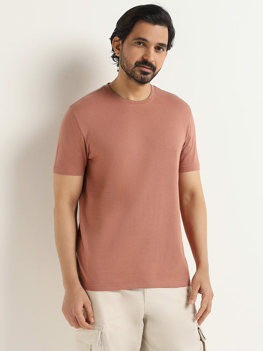 WES Casuals Light Pink Slim Fit T-Shirt