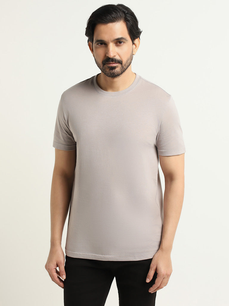 WES Casuals Light Grey Slim Fit T-Shirt