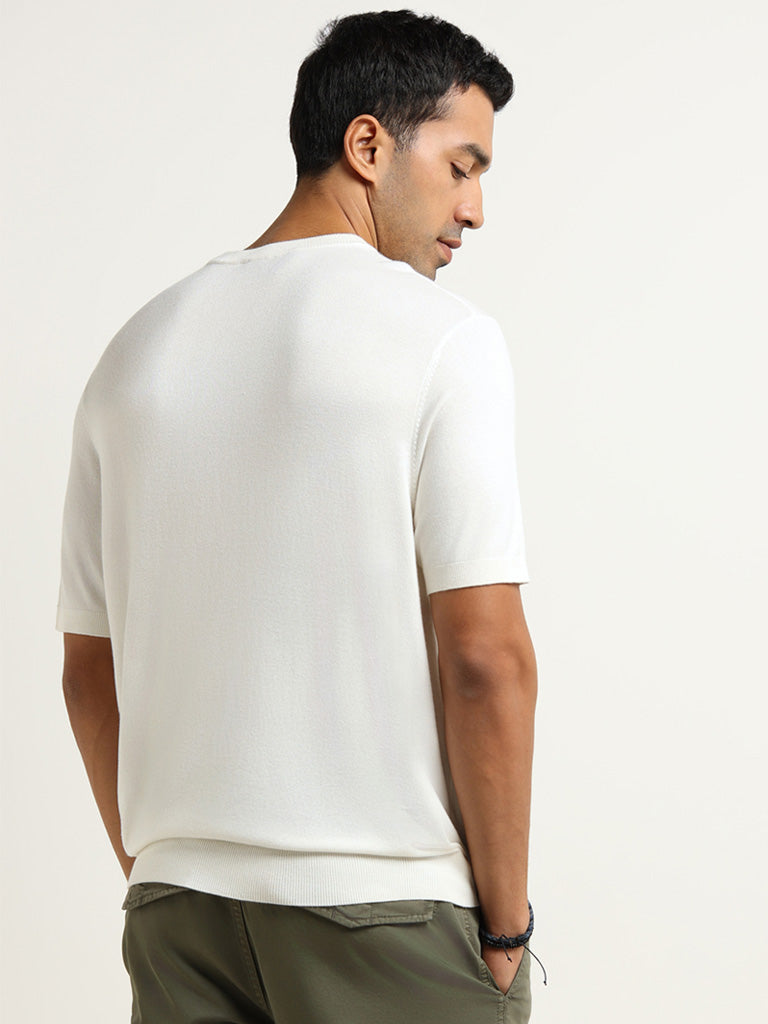 WES Formals Off-White Slim-Fit Ribbed T-Shirt
