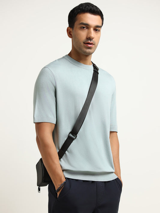 WES Formals Green Slim-Fit Ribbed T-Shirt