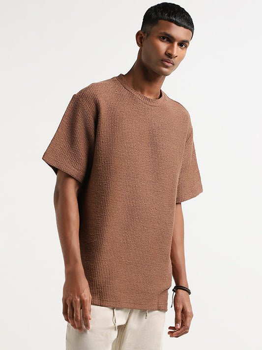 ETA Brown Ribbed Relaxed Fit T-Shirt