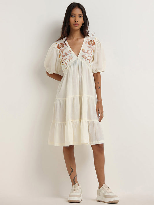 Bombay Paisley Off-White Embroidered Dress