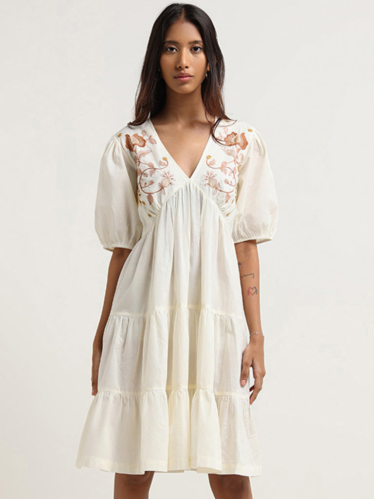Bombay Paisley Off-White Embroidered Dress