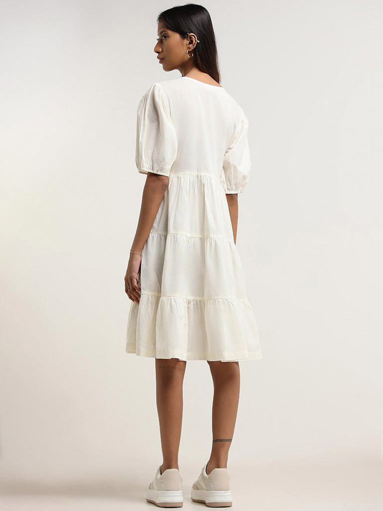 Bombay Paisley Off-White Embroidered Cotton Dress