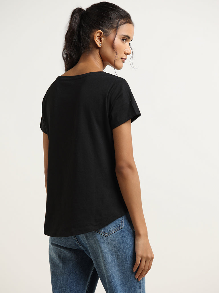 LOV Black Printed T-Shirt