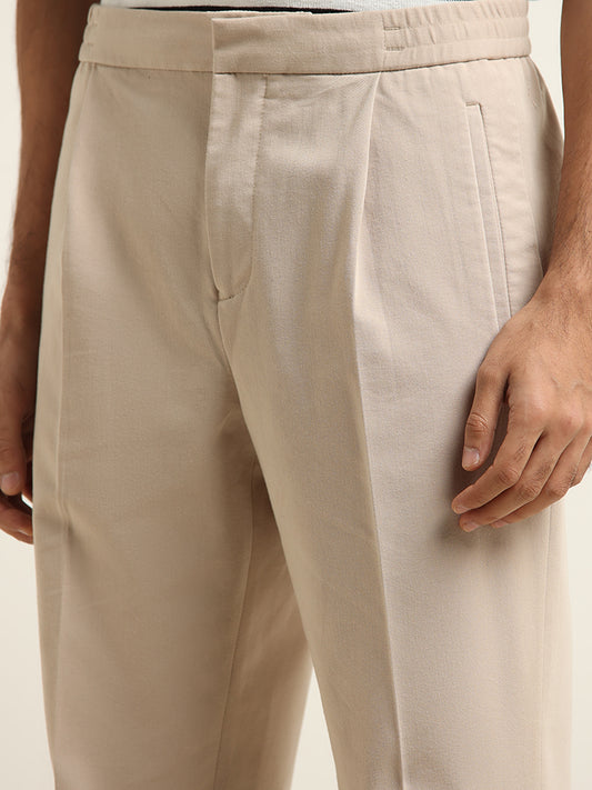 Ascot Beige Cotton Blend Relaxed Fit Chinos