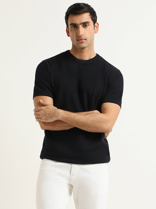 Ascot Navy Knitted Relaxed Fit T-Shirt