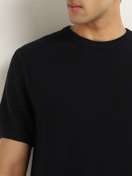Ascot Navy Knitted Relaxed Fit T-Shirt