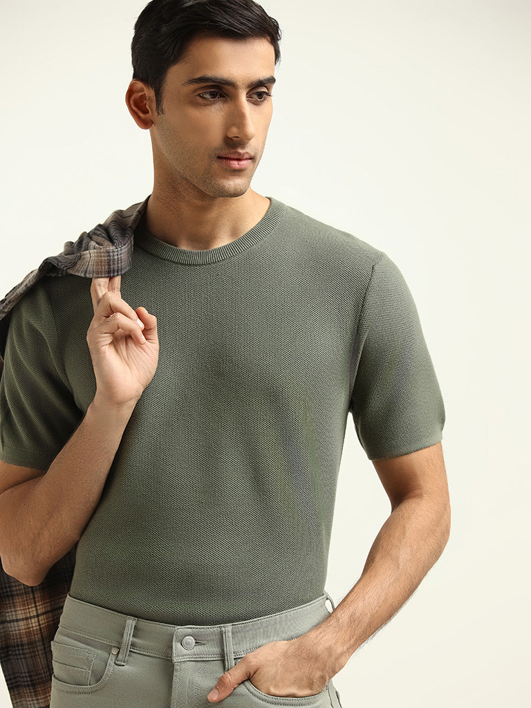 Ascot Green Cotton Relaxed Fit T-Shirt