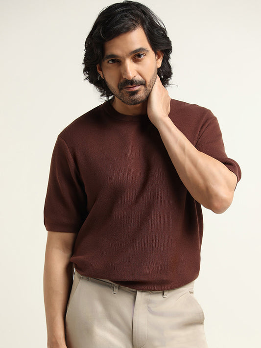 Ascot Brown Cotton Blend Relaxed Fit T-Shirt