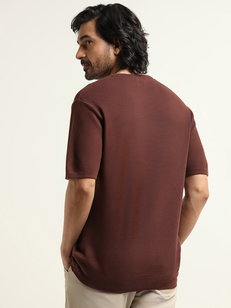 Ascot Brown Cotton Blend Relaxed Fit T-Shirt