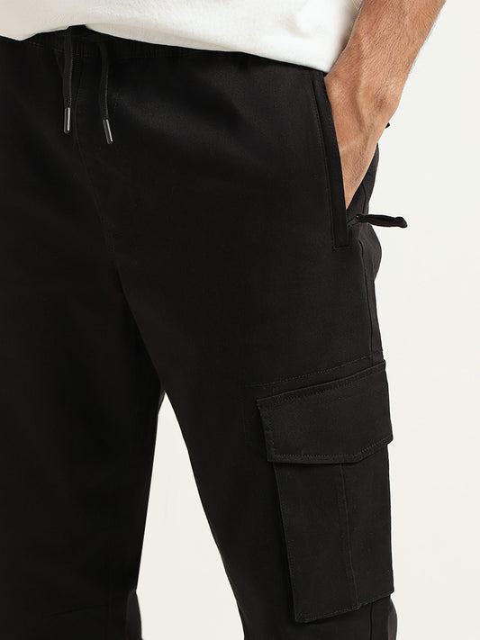 WES Casuals Black Cargo Relaxed Fit Joggers