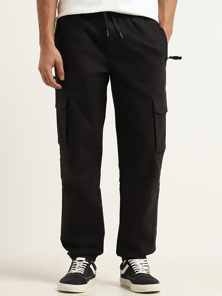 WES Casuals Black Cargo Relaxed Fit Joggers