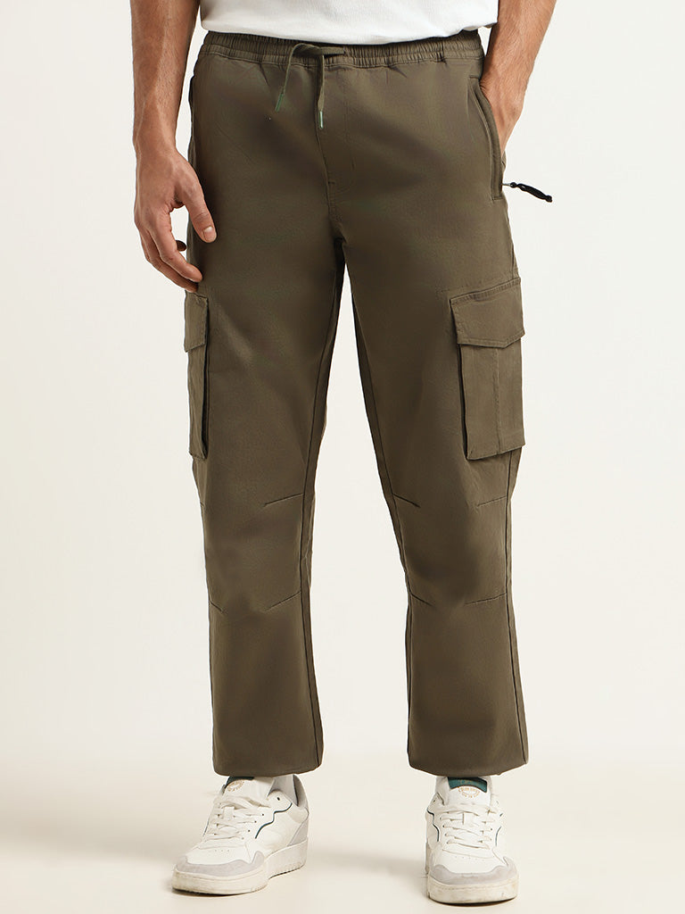 WES Casuals Green Cargo Relaxed Fit Joggers