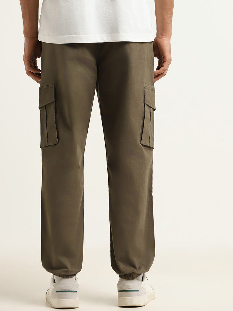 WES Casuals Green Cargo Relaxed Fit Joggers