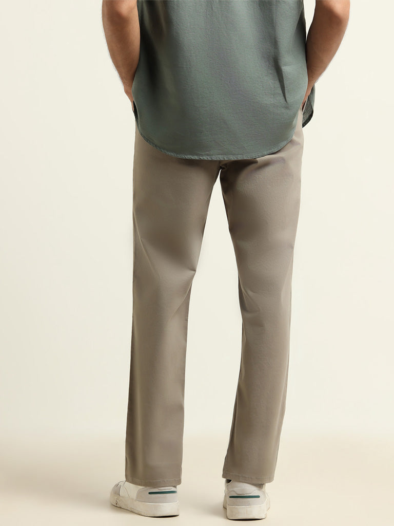 WES Casuals Grey Cotton Blend Relaxed Fit Chinos
