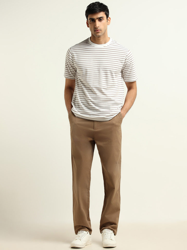 WES Casuals Brown Relaxed Fit Chinos