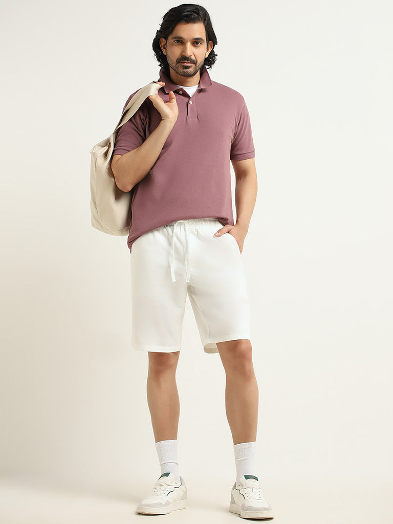 WES Casuals Plain White Relaxed Fit Shorts