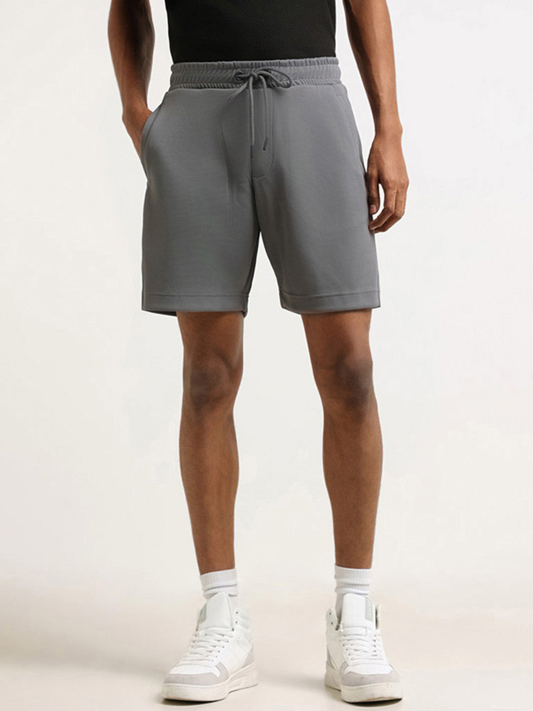 Studiofit Grey Self Patterned Relaxed Fit Shorts