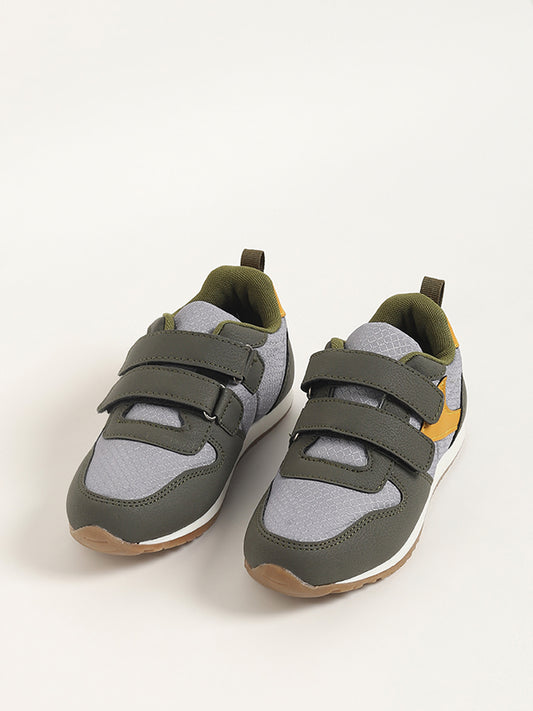 Yellow Green Color-Block Strap-On Jogger Shoes