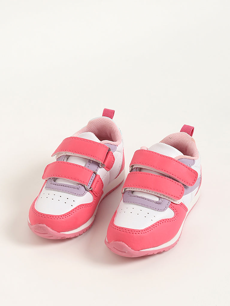 Yellow Pink Color-Block Strap-On Jogger Shoes