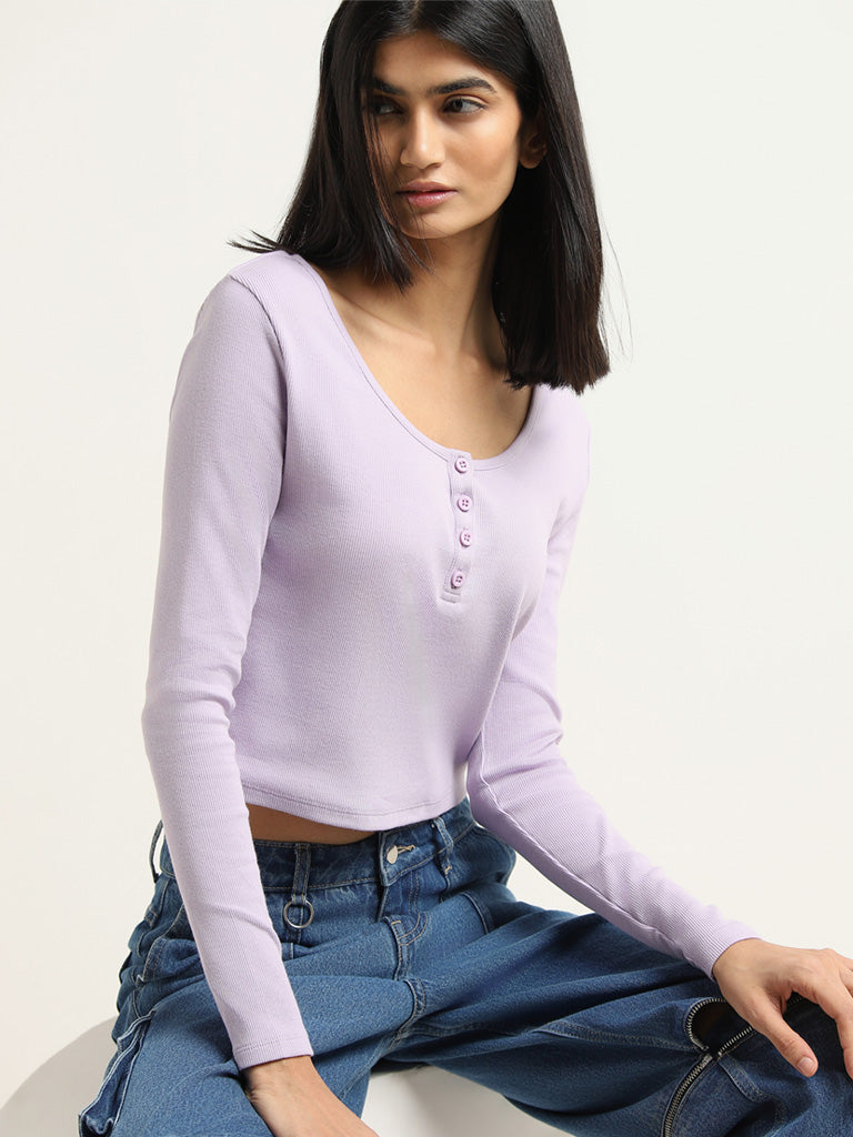 Nuon Lilac Cotton Ribbed Top