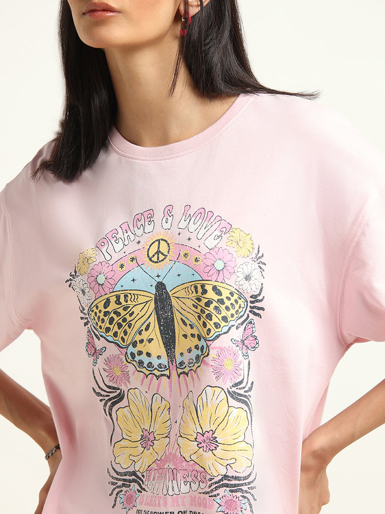 Nuon Pink Cotton Oversized T-Shirt