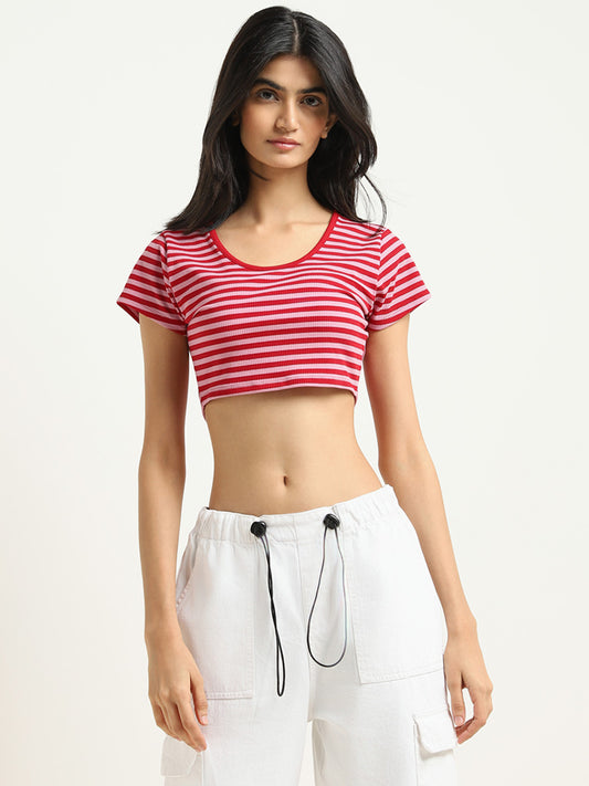 Nuon Pink Striped Cotton Crop Top