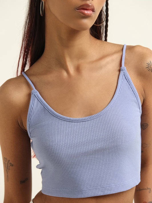Nuon Blue Ribbed Crop T-Shirt