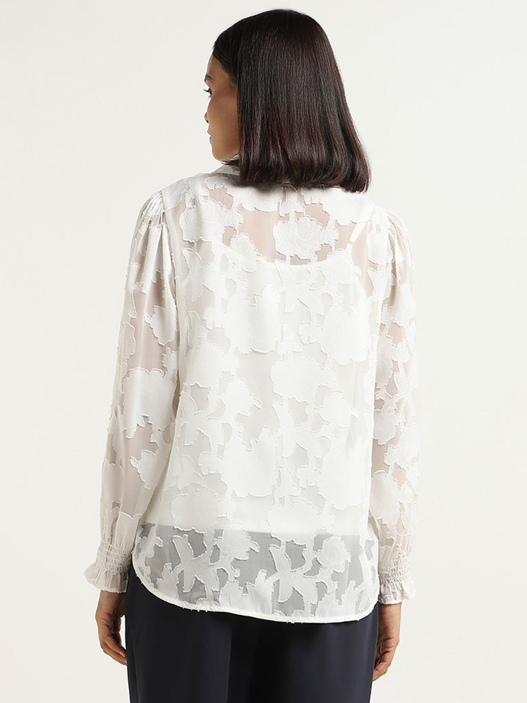 Wardrobe White Self-Patterned Cotton Shirt