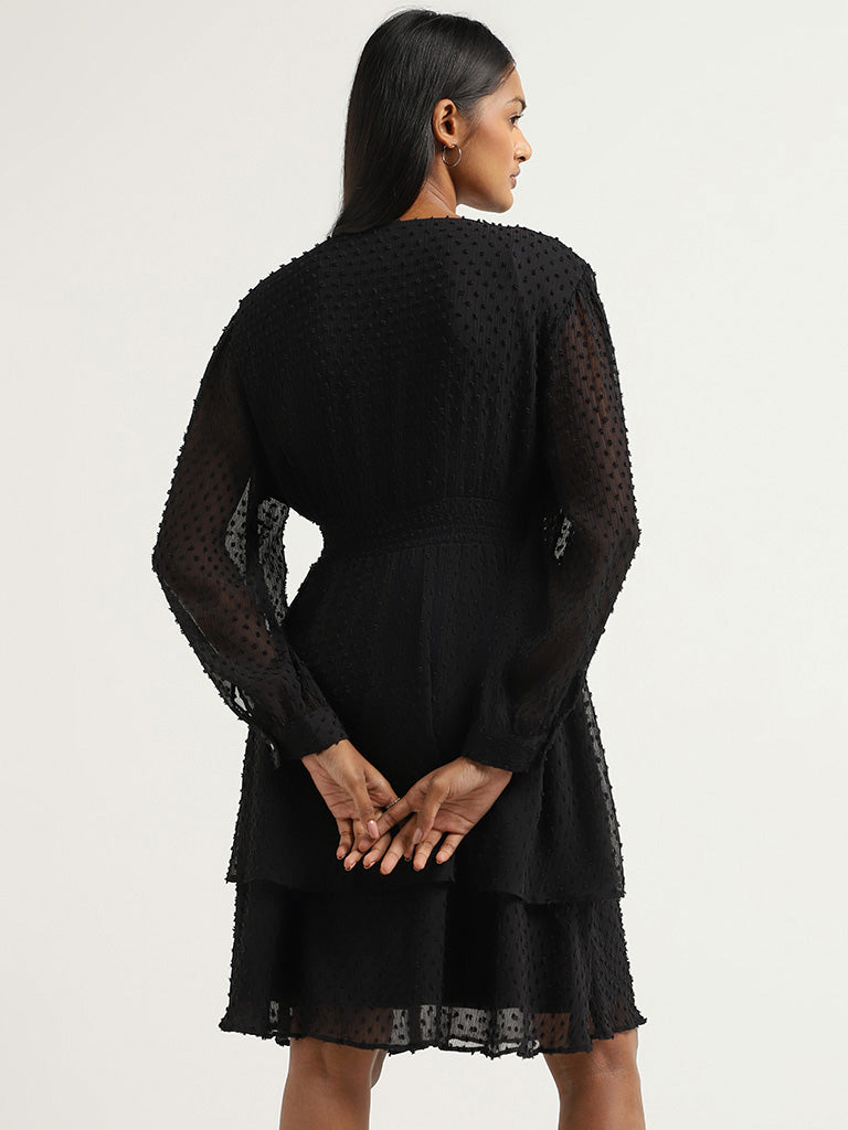 Wardrobe Black Self-Patterned A-Line Dress