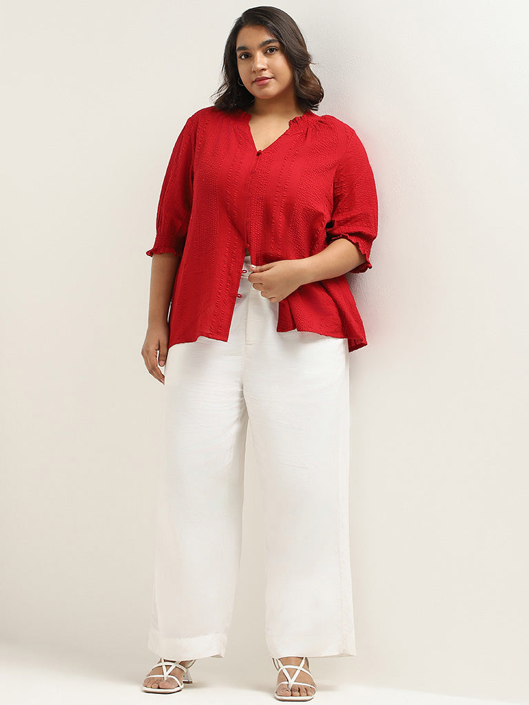 Gia Red Textured Cotton Top
