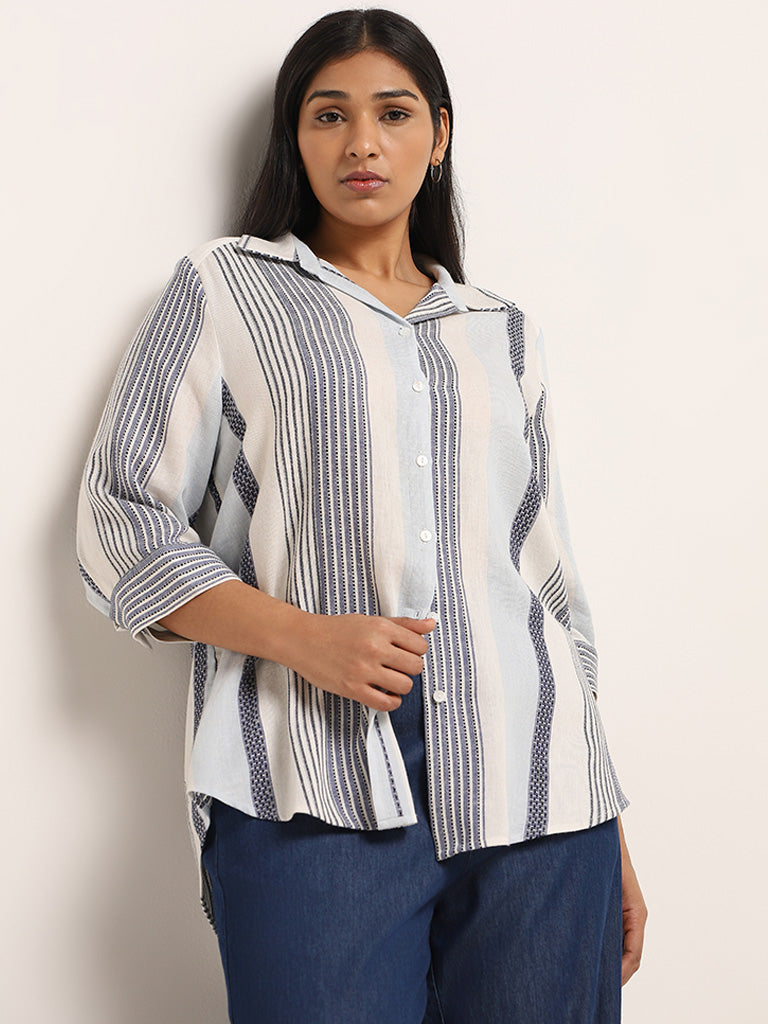 Gia White Striped Blended Linen Shirt