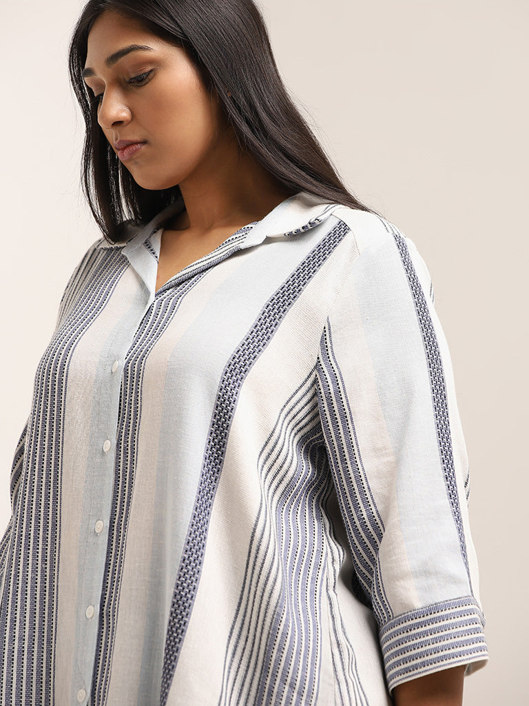 Gia White Striped Blended Linen Shirt