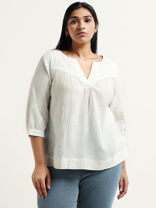 Gia White Self Patterned Cotton Top