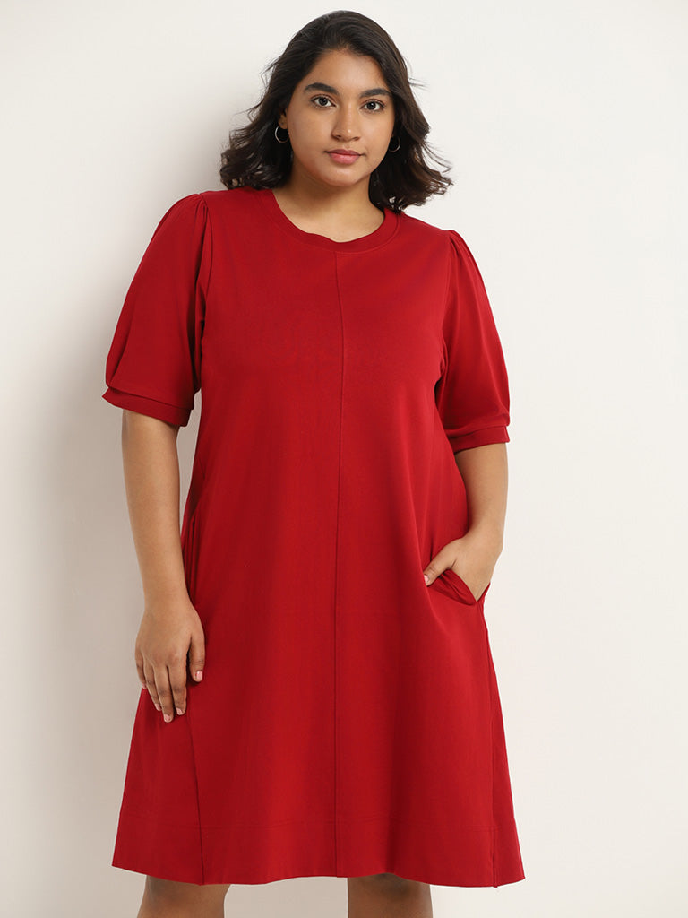 Gia Plain Red Cotton Shift Dress