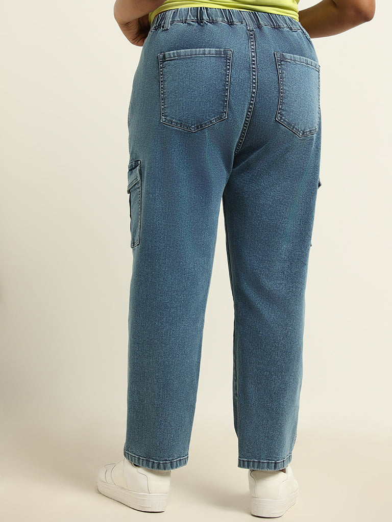 Gia Blue Cargo Relaxed Fit Mid Rise Jeans