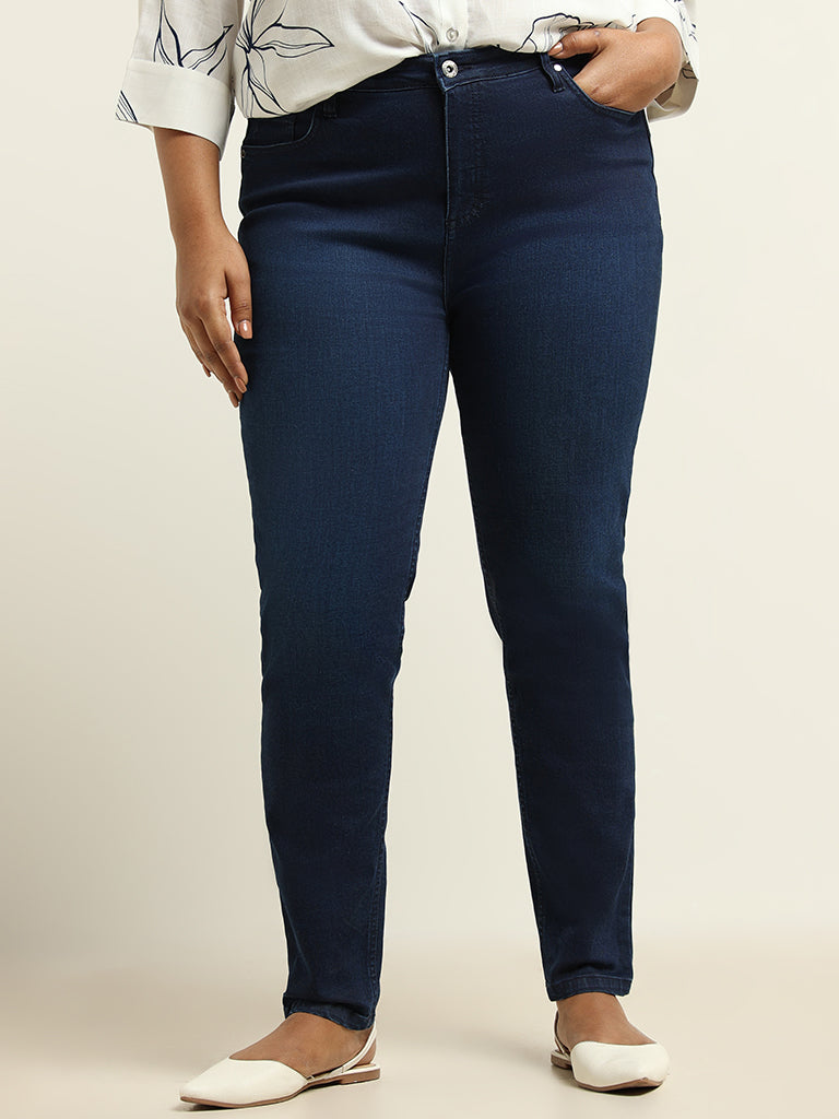Plus Size Mid Blue Slim Fit Mom Jeans