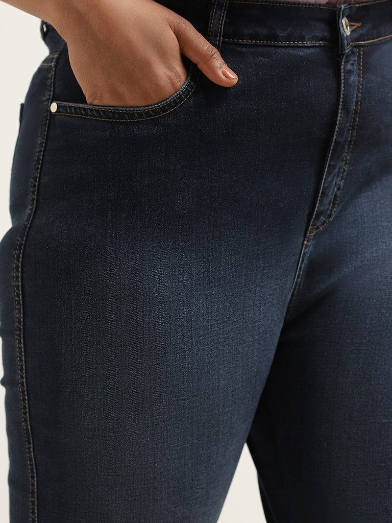 Gia Blue Washed Straight Fit Mid Rise Jeans