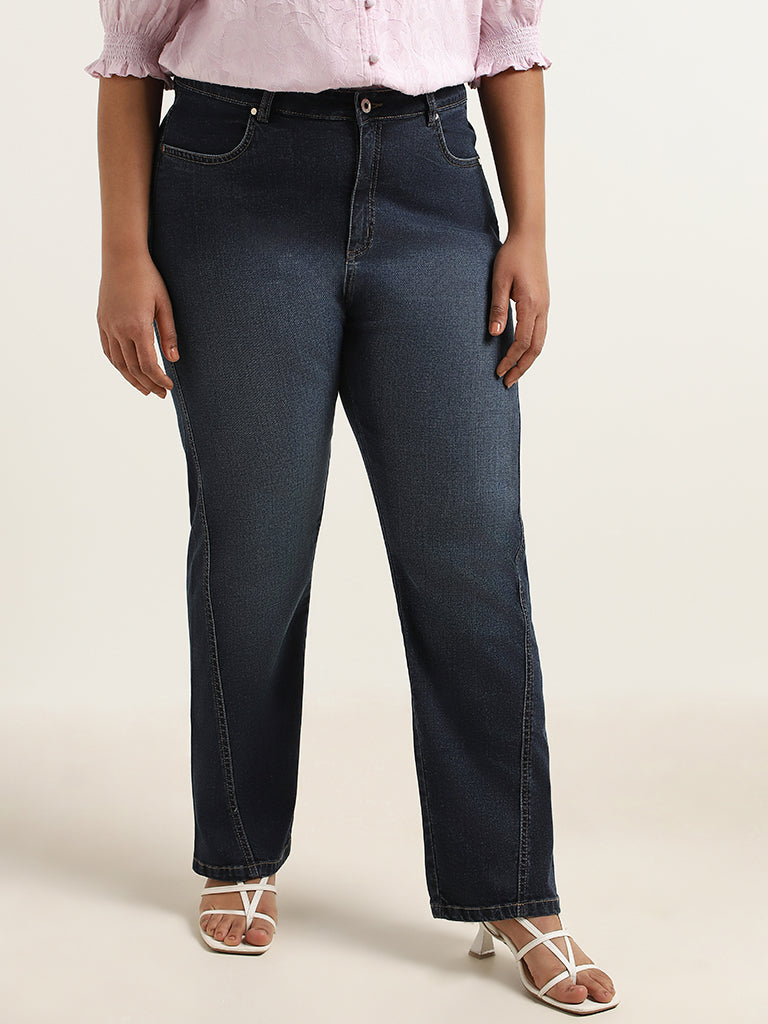 Gia Blue Washed Straight Fit Mid Rise Jeans