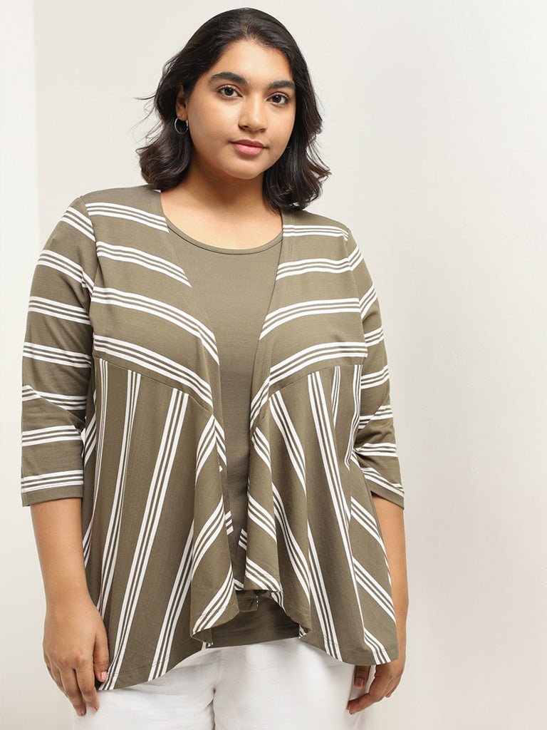 Gia Olive Striped Top with Shrug