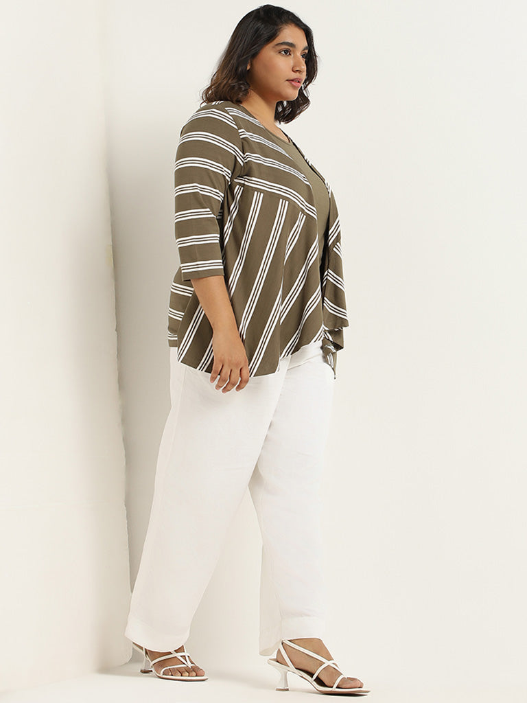 Gia Olive Striped Top with Shrug