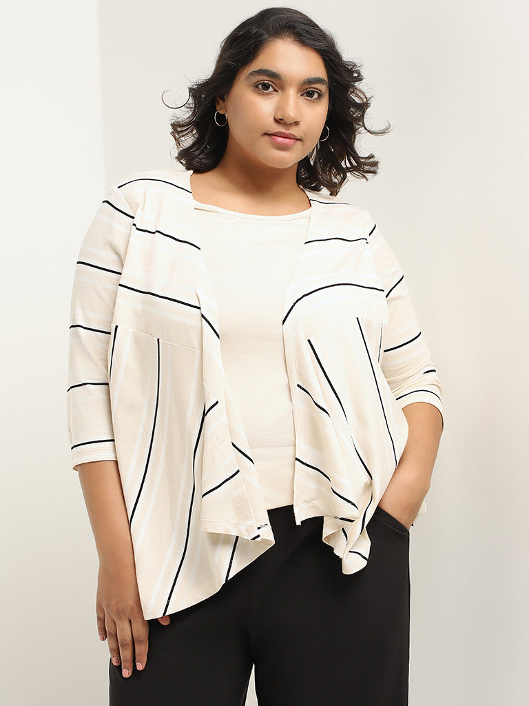 Gia Beige Striped Top with Shrug
