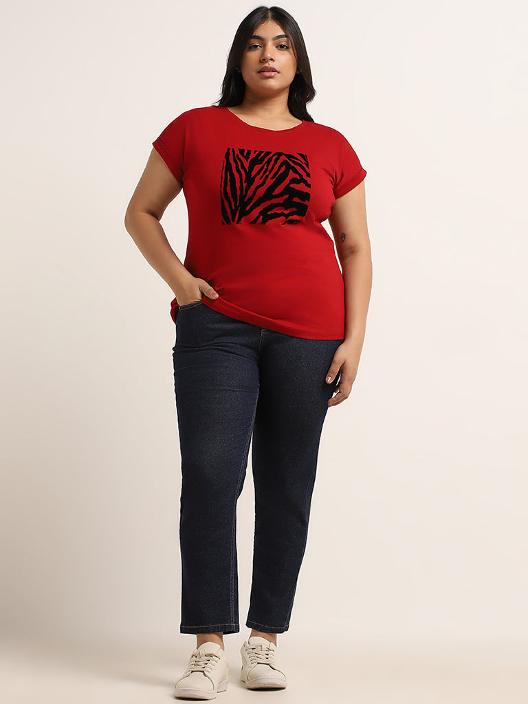 Gia Red Printed Cotton T-Shirt