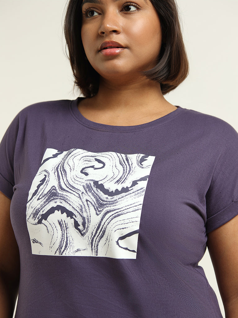 Gia Purple Printed Cotton T-Shirt